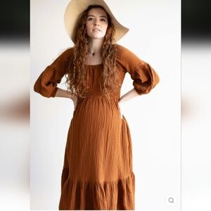 EMME 100% Cotton Eliza Maternity and Nursing Dress In Cinnamon, XL